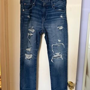 American Eagle Outfitters Men's Ripped Blue Skinny Jeans